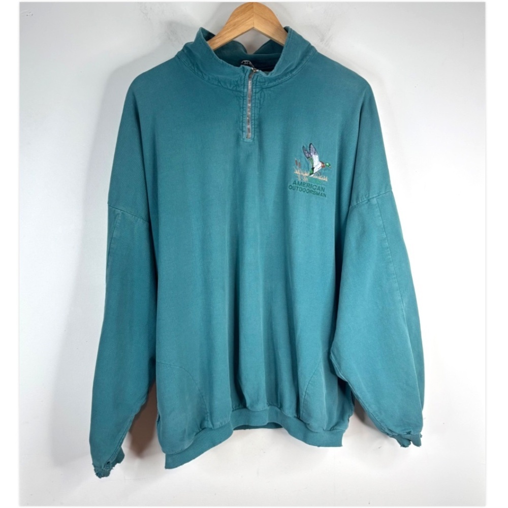 VTG American Outdoorsman 1/4 Zip Sweatshirt XXL 100% Cotton Distressed Pockets